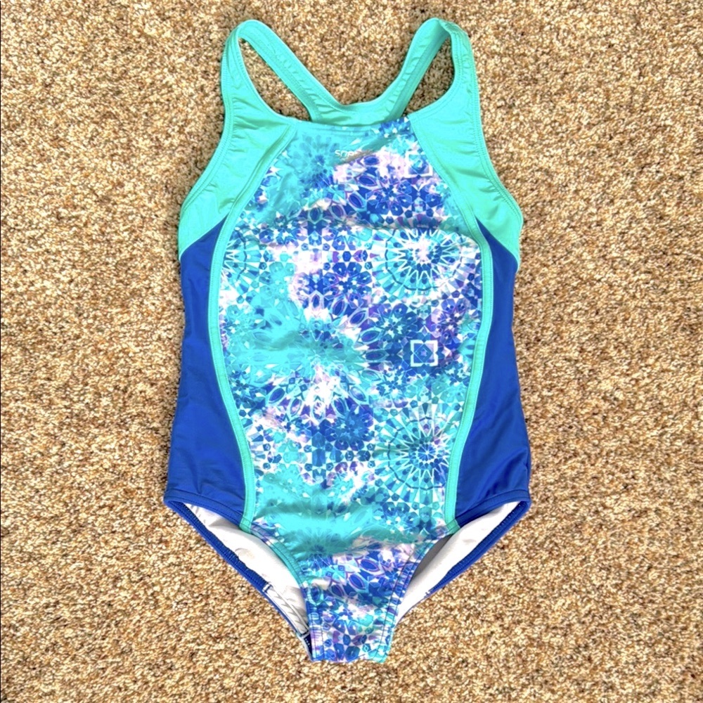 Speedo girls One Piece Swimsuit size Blue and Green